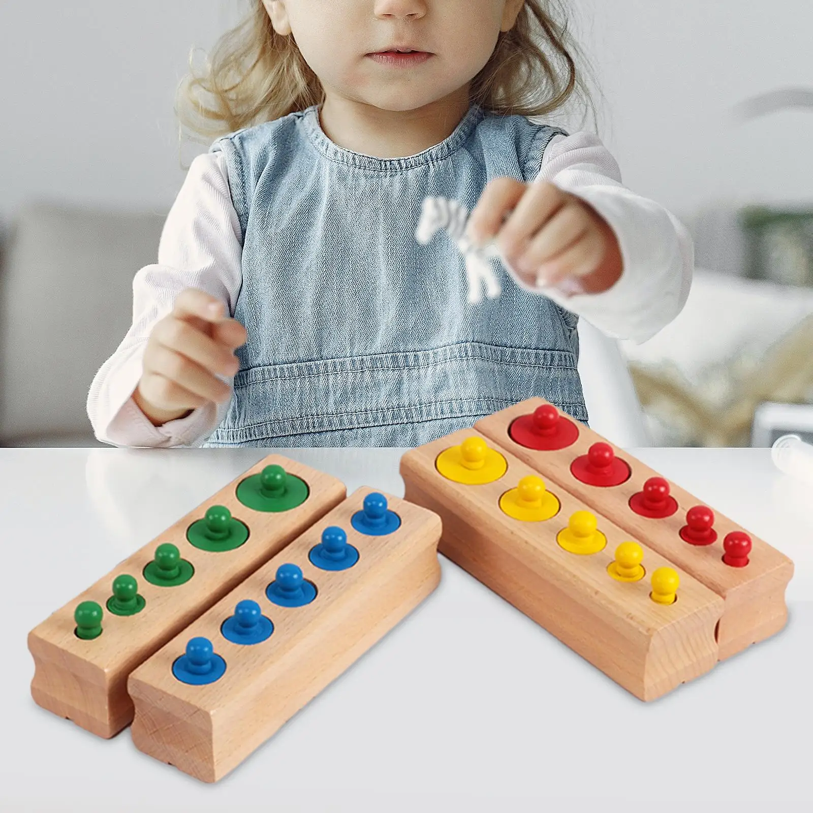 4x Knobbed Cylinders Blocks Socket Montessori Toy for Preschool Toys Baby