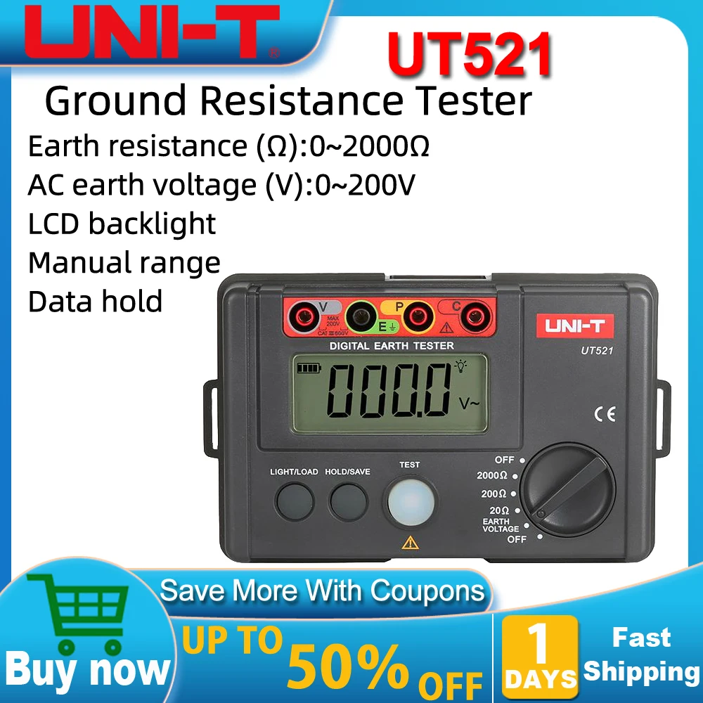 UNI-T-UT521-UT522-Grounding-Resistance-Tester-Low-Voltage-Display-Data ...