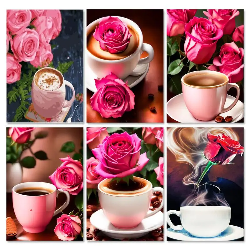

GATYZTORY Modern Diy Painting By Numbers With Frame Rose And Coffee Handpainted Acrylic Paint By Numbers For Home Decors