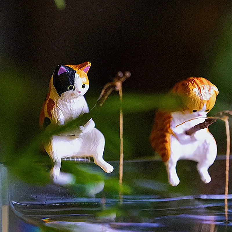 

Cute Cartoon Fishing Cat Ornament Model Aquarium Decoration Fish Landscaping Kawaii Cat Statue Mini Resin Dollhouse Decor New