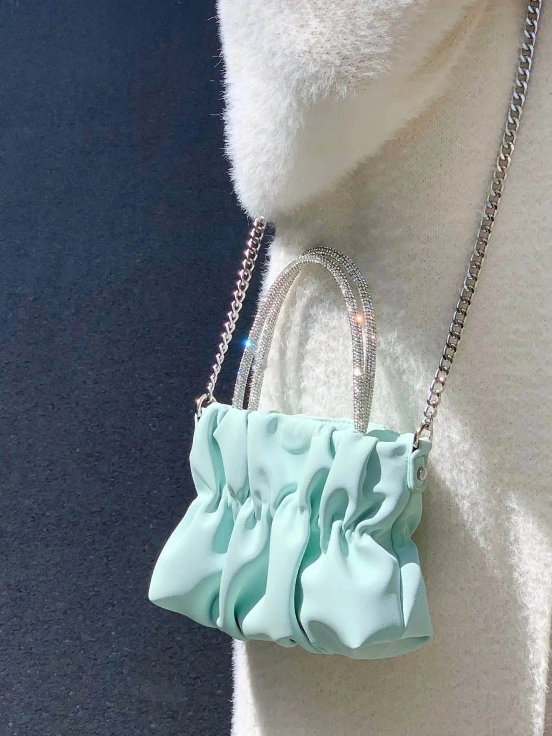 Borsa a tracolla diagonale pieghettata con strass Estate nuove donne, celebrità, temperamento, borse da festa, scuola media_voghion.com