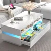 Coffee Table, Modern High Glossy LED Coffees Tables W/ 2 Storage Drawers, Coffee Table 1