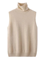 Women 100% Merino Wool Sleeveless Pullovers Turtleneck Sweater Waistcoat Wool Knitwear Spring Autumn Winter Fashion Vest Tops - Image 2