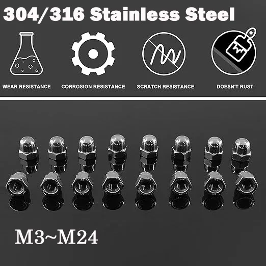 120개 304/316 스테인리스 스틸 아콘 캡 너트 M3 M4 M5 M6 M8 M10 M..
