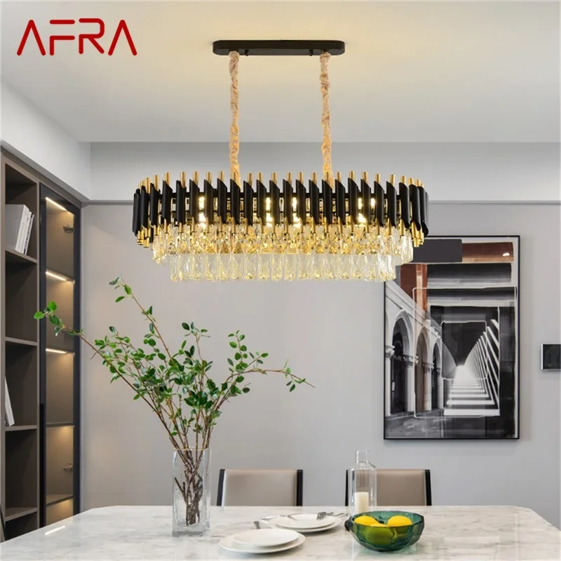 

AFRA Black Chandelier Fixtures Postmodern Luxury Crystal Rectangle Pendant Lamp Light Home LED for Living Dining Room