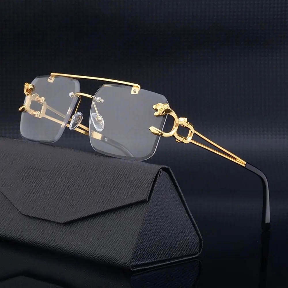 

Retro Cheetah Decoration Rimless Sunglasses for Women Men Metal Steampunk Sun Glasses Frameless Fashion Shades UV400 Eyewear