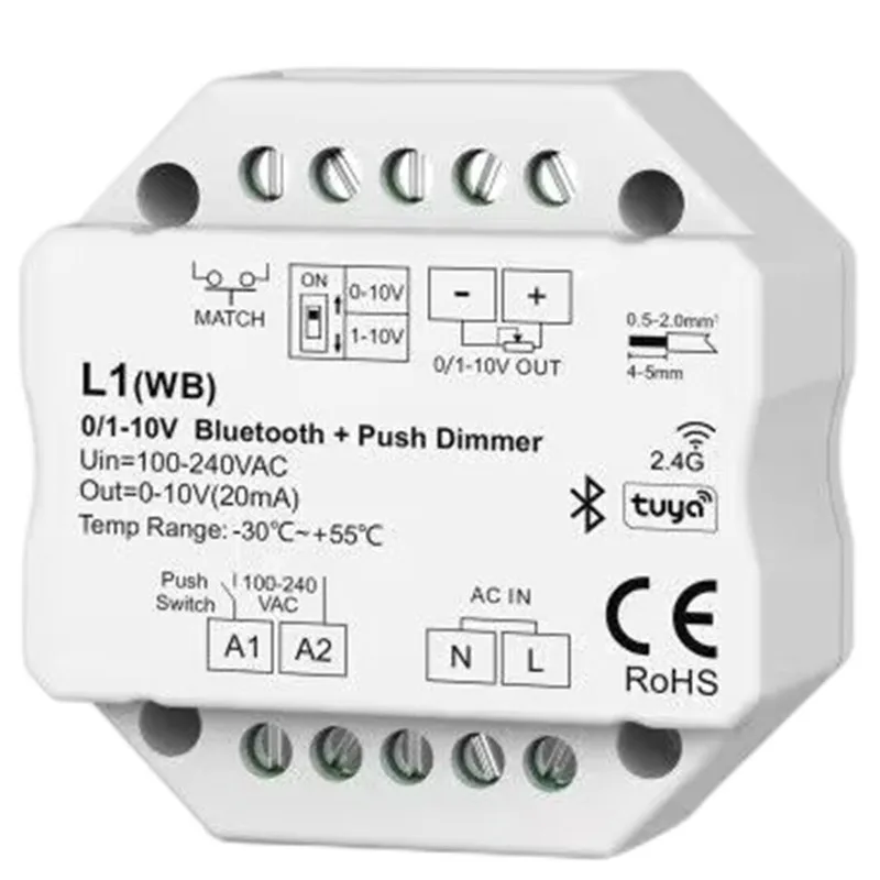 Bluetooth Push Dimmer 2.4G Dimming Remote Controller RF to 1 Channel 0/1-10V Dimmer ZigBee + RF L1 L1(WT) L1(WZ) L1(WB) smart light switch led dimmer switch led dimmer controller smart dimmer switch lamp dimmer power cords dimmer switch