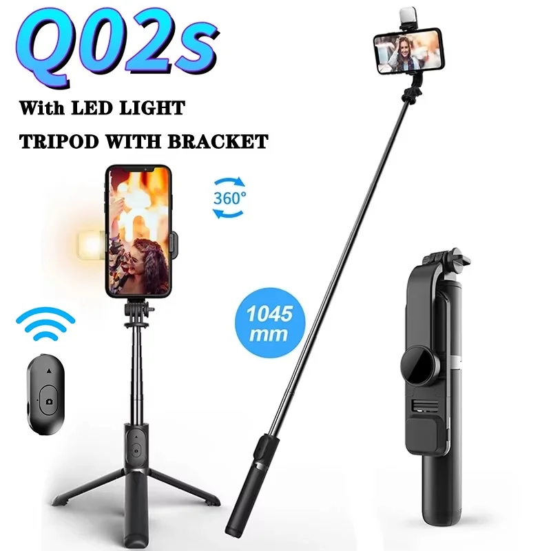 Wireless Bluetooth Selfie Stick Foldable Portable Tripod LED Fill Light Shutter Remote Control IPhone Xiaomi For Video_voghion.com