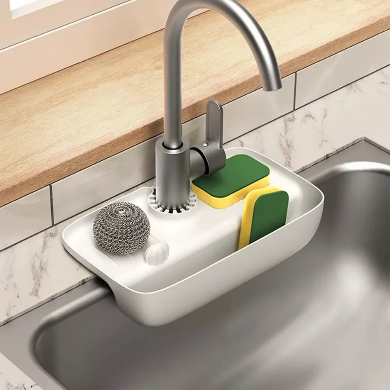 Sink Caddy Organizer Sponge Holder Kitchen Storage Rack for Faucet Soap Scrubber Drainer Basket Adjustable Dish Washing Tool