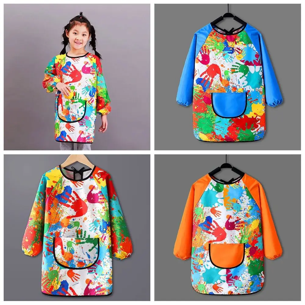 Simple Nylon Children's Painting Apron Art Painting Long Sleeved Reverse Dressing Cloth Cover Baby Eating Bib Boys