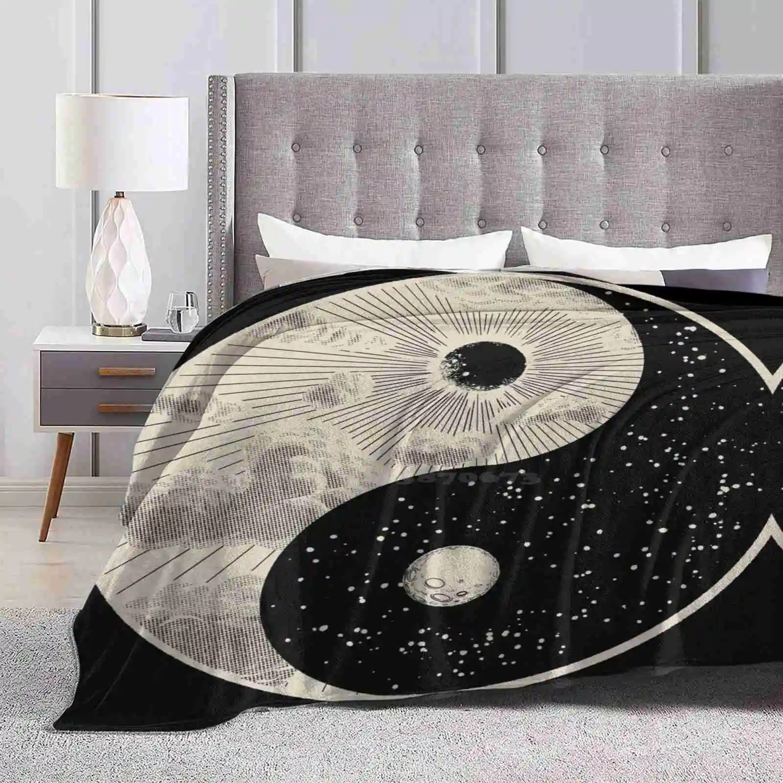 

Новинка, супермягкое теплое одеяло, тонкое одеяло Инь Янь, контрастное черное, белое, дневное, ночное, солнце, луна, облака, небо, баланс дзен