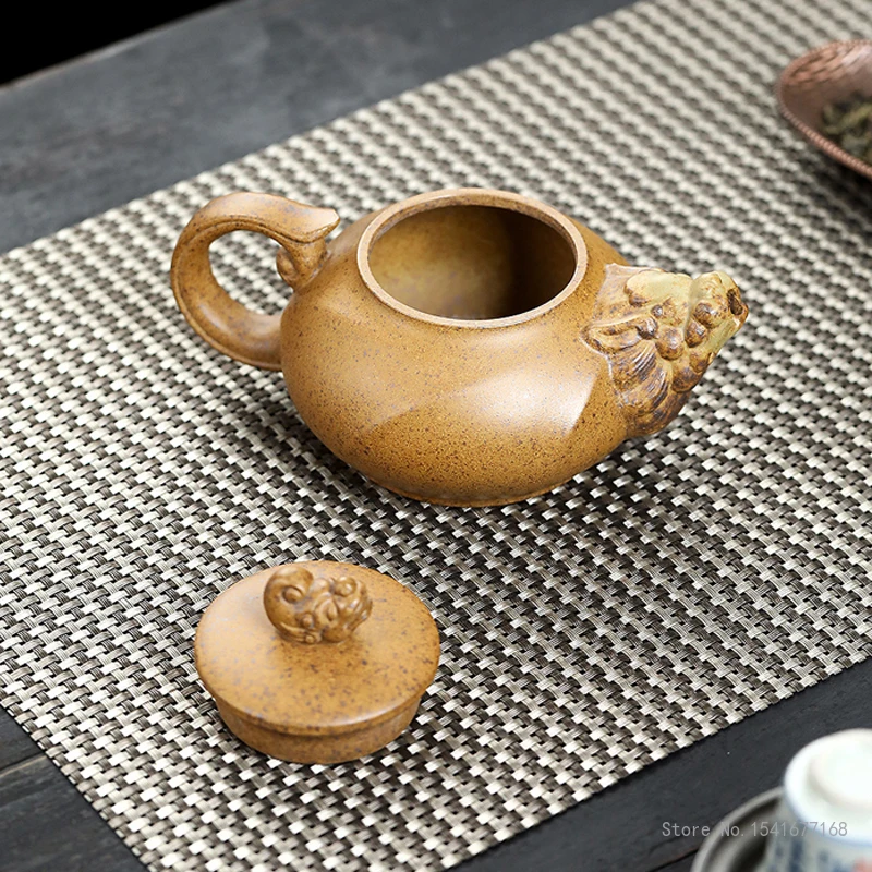 Yixing Purple Clay Pot Handmade Teapot, Dragon, Chinese Kongfu, High temperature section mud wood burning of raw ore, 370cc, 1Pc