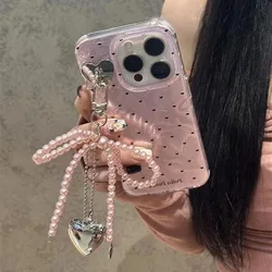 Elegant Bow Heart Pendant Phone Case - Stylish Protective Cover - S25 (2)