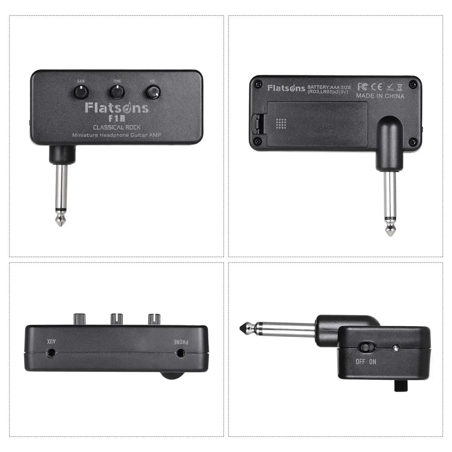 미니 헤드폰 기타베이스 앰프 F1R 헤드폰 앰프, 3.5mm 헤드폰 잭 AUX 입력 플러그 기타 액세서리