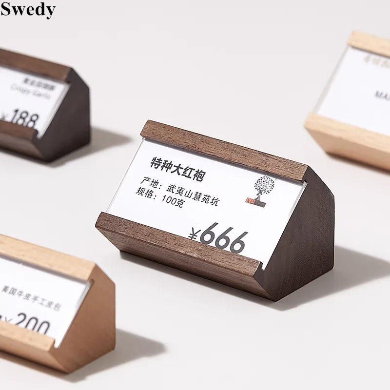미니 목재 사인 거치대 디스플레이 스탠드, 소형 테이블 번호 이름 카드홀더 거치대, 소형 가격 라벨 카드 태그, 50x35mm, 70x45mm