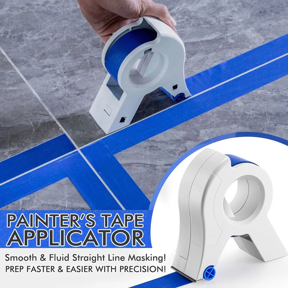 Masking Tape Applicator with 2 Rolls Tape Dispenser Machine Adhesive with Cutting Tool Wall Floor Painting Packaging