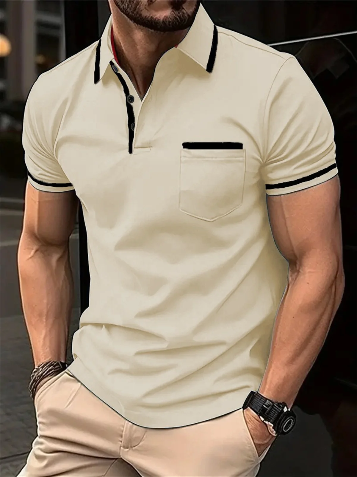 Men's clothing Carefully Selected Boutique Color Contrast Outdoor Sports Jogging Fishing Leisure Simple High-end Men's T Shirt 6
