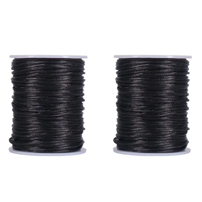 

2X Satin Rattail Polyester Cord,295 Feet 2Mm Black Beading String For Macrame Bracelets, Jewelry Making, Arts And Crafts
