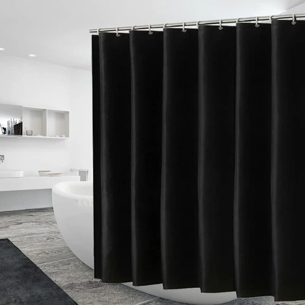 Black Waterproof Fabric Shower Curtain Black Bathroom Curtains