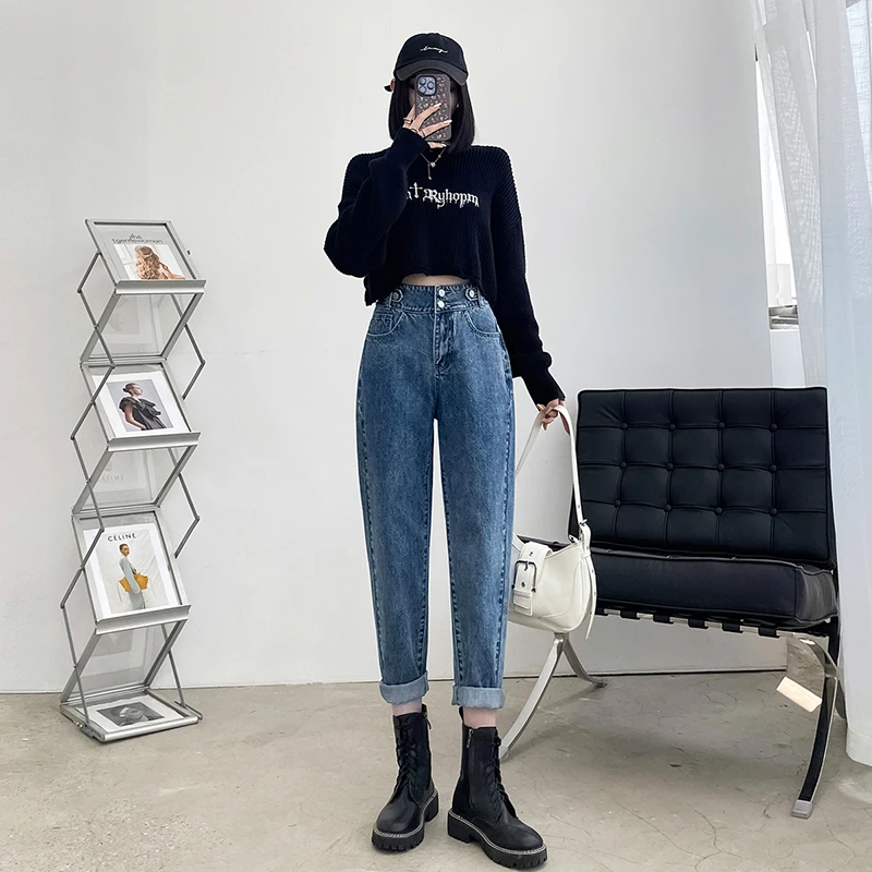 올 매치 여성용 데님 청바지 바지, 하이 퀄리티 여성용 하이 웨이스트 엄마 하렌 바지, 루즈 스트레이트 레그 팬츠, 드롭쉽