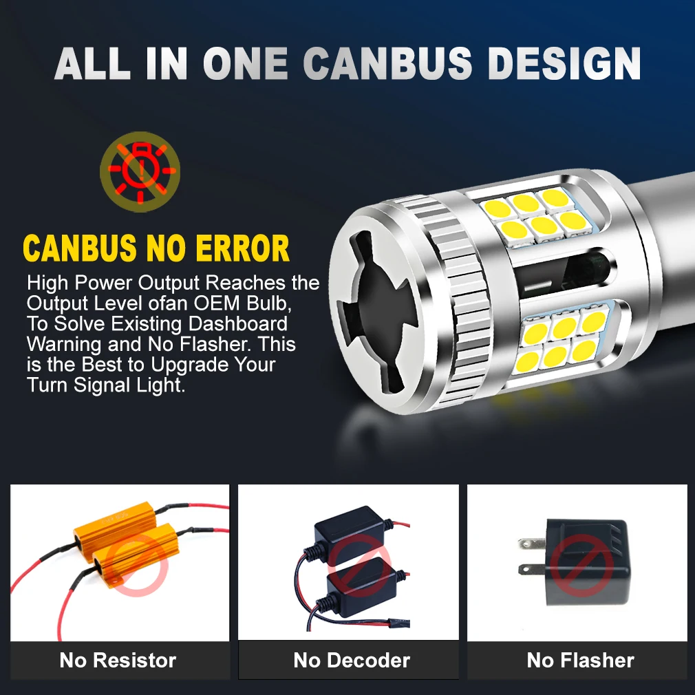 2pcs Canbus 1156 BA15S P21W BAU15S PY21W T20 W21W 7440 T25 3156 P27W Led  Bulb DRL Running lights Turn Signal Light With Fan DRL