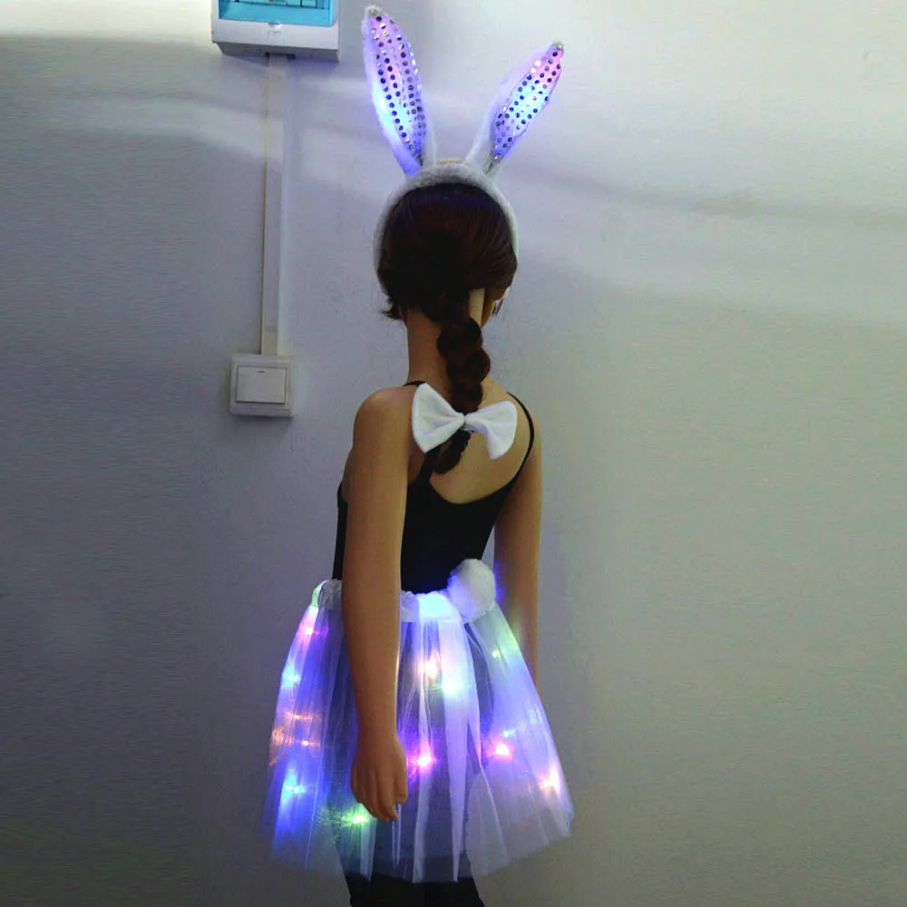 

Women Girl LED Light Up Tutu Glow Bunny Rabbit Easter Costume Ear Headbands Birthday Party Skirt Wedding Festival Christmas