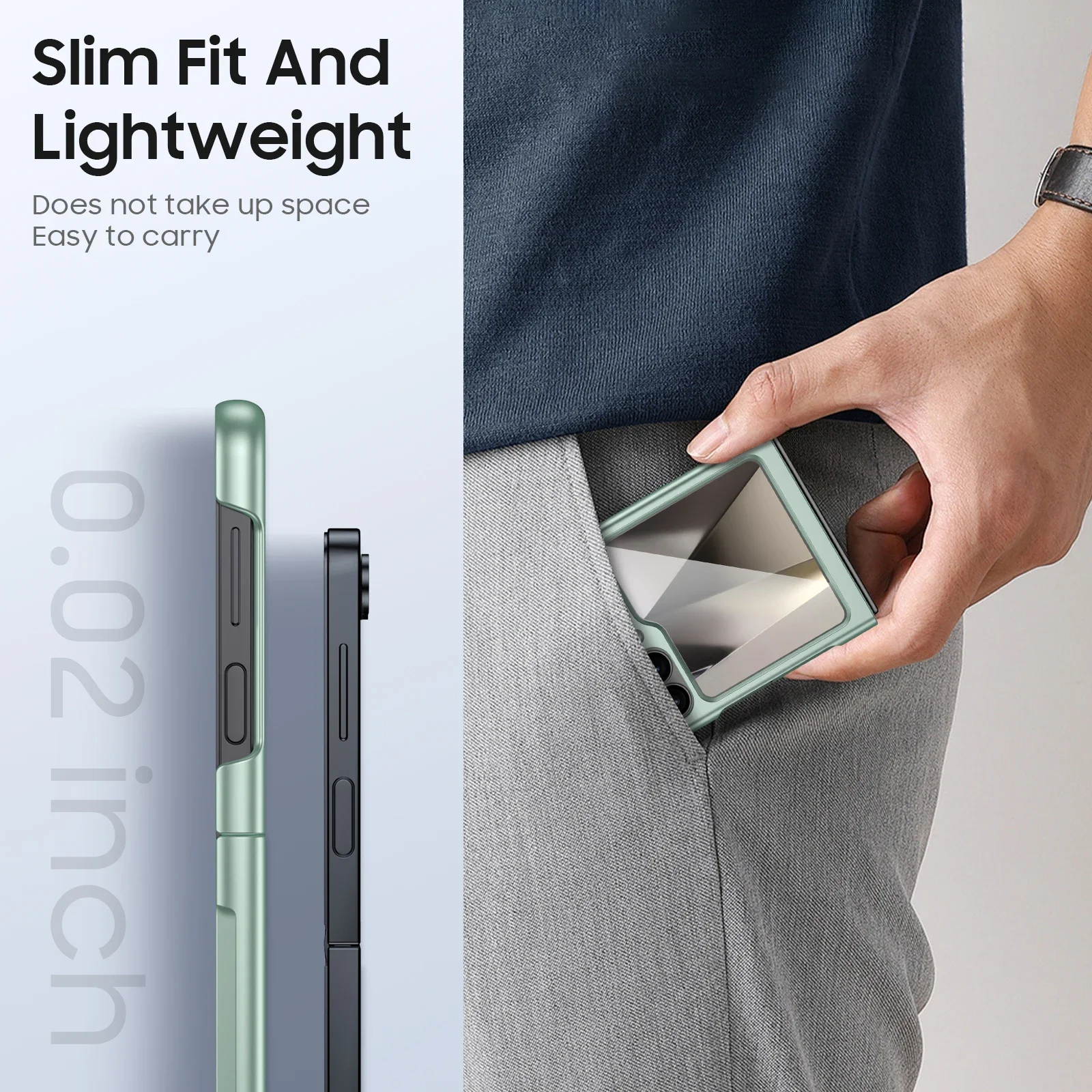 Light Green Rugged Shockproof Phone Case with Hinge Protection and Integrated Protective Film