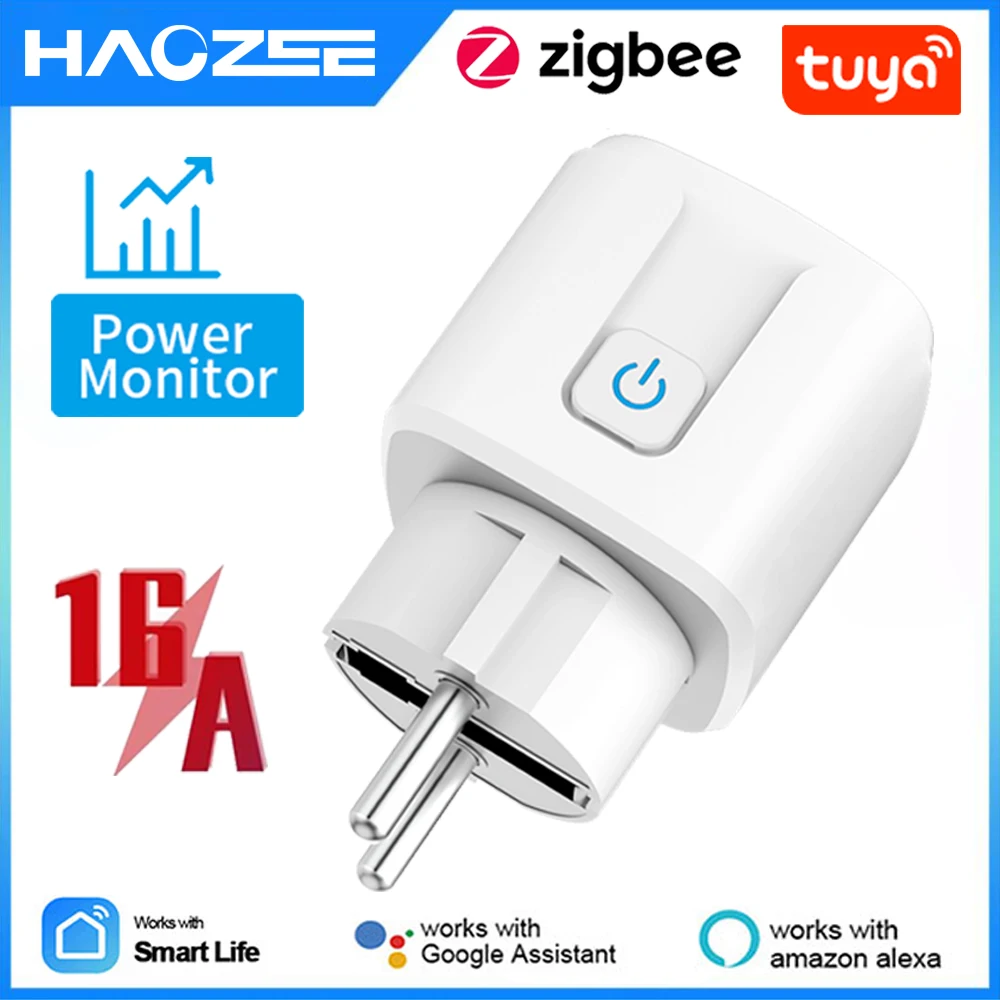 Tuya Smart Zigbee Plug 16A EU Outlet 3680W Power Meter Wireless Remote