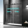 Double Sliding Shower Door, Clear Tempered Glass, 18 inch Pull Handle, Stainless Steel Hardware, Matte Black Finished 2
