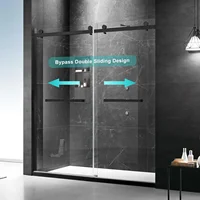 Double Sliding Shower Door, Clear Tempered Glass, 18 inch Pull Handle, Stainless Steel Hardware, Matte Black Finished 2