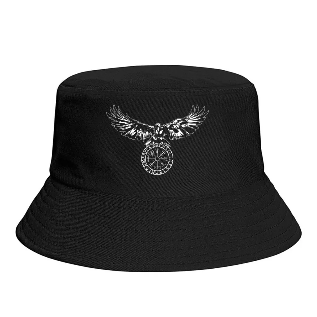 

Raven With Futhark And Vegvisir Viking Unisex Bucket Hat Outdoor Foldable Thick Panama Cap Visor Sun Hats Fisherman Caps