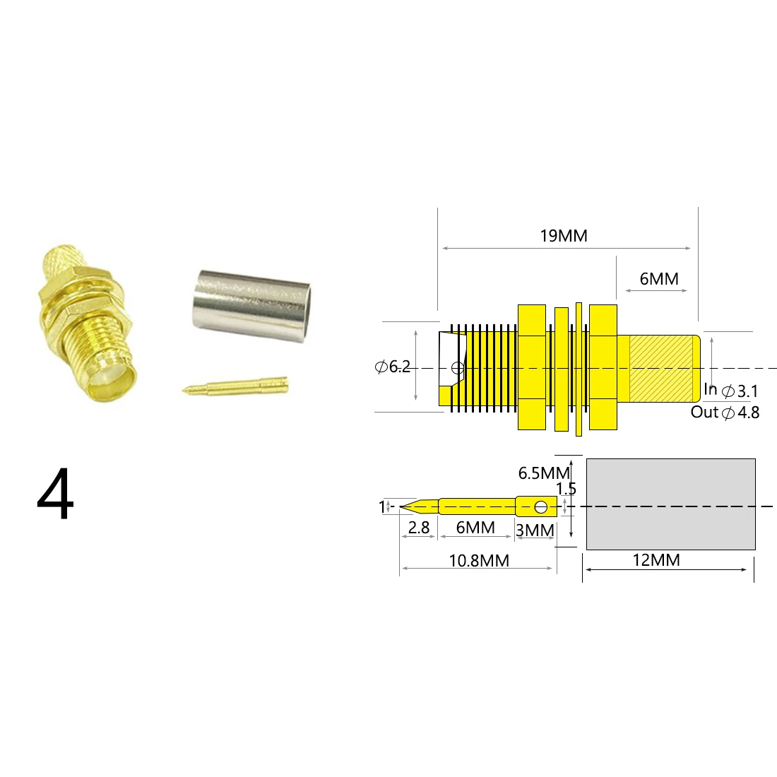 Рисунок 5 - SMA штекер/гнездо Разъем RF коаксиальный