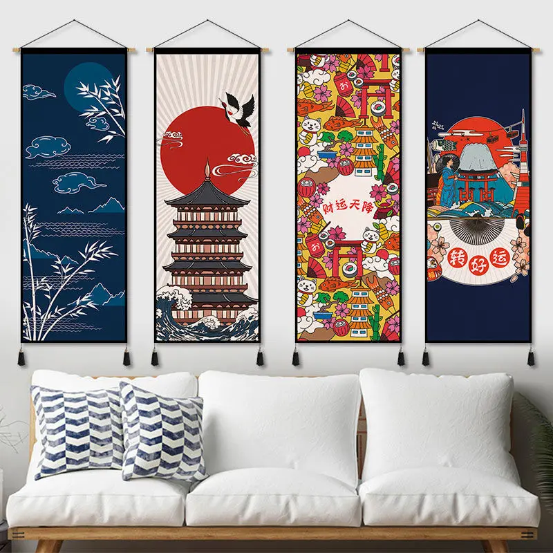 Japanese Style Fabric Hanging Picture Sushi Restaurant Tavern Living Tea Room Wall Background Decoration Simple Tapestry