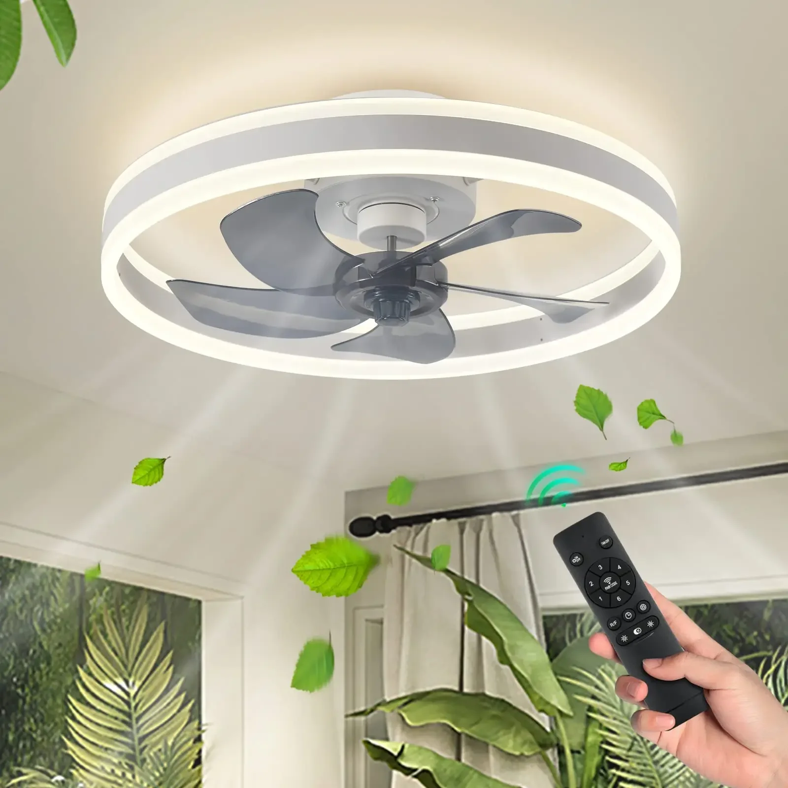Electric Fan Modern LED Ceiling Fan With Light DC Motor 6-speed Timing 50CM Low Floor Loft Remote Control