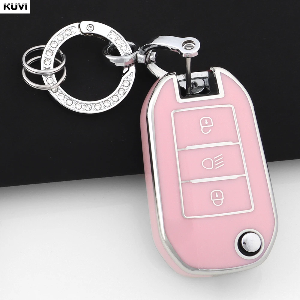 Pink TPU Style Car Folding Key Case Cover Shell