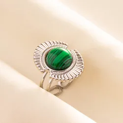 Green Turquoise Adjustable Chunky Bohemian Ring - Silver Tone Stainless Steel Charm - Resizable (J561 - S - G)