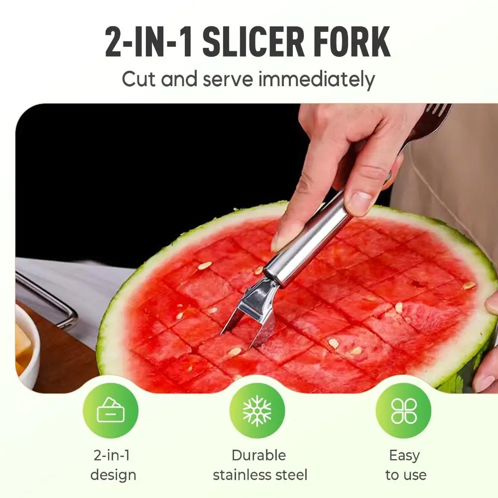 Description Picture 5 of item2-in-1 Watermelon Cutter Dual Head Professional Slicing Watermelon Fork Slicer Stainless Steel Fruit Forks Slicer