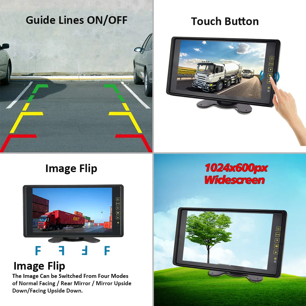 JIEPIE TFT LCD ̷  DC9-36V  , ƮϷ ĳ Ʈ  RV ̵ ũ, 9 ġ, 4  ÷, 1024x600