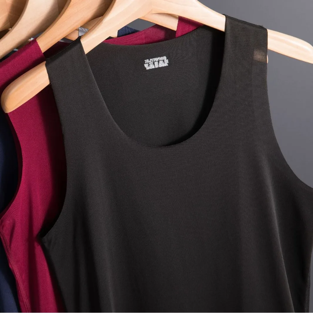 Men Undershirt Ice Silk Tank Top Traceless Slim Fit Sports Sleeveless Breathable Singlet