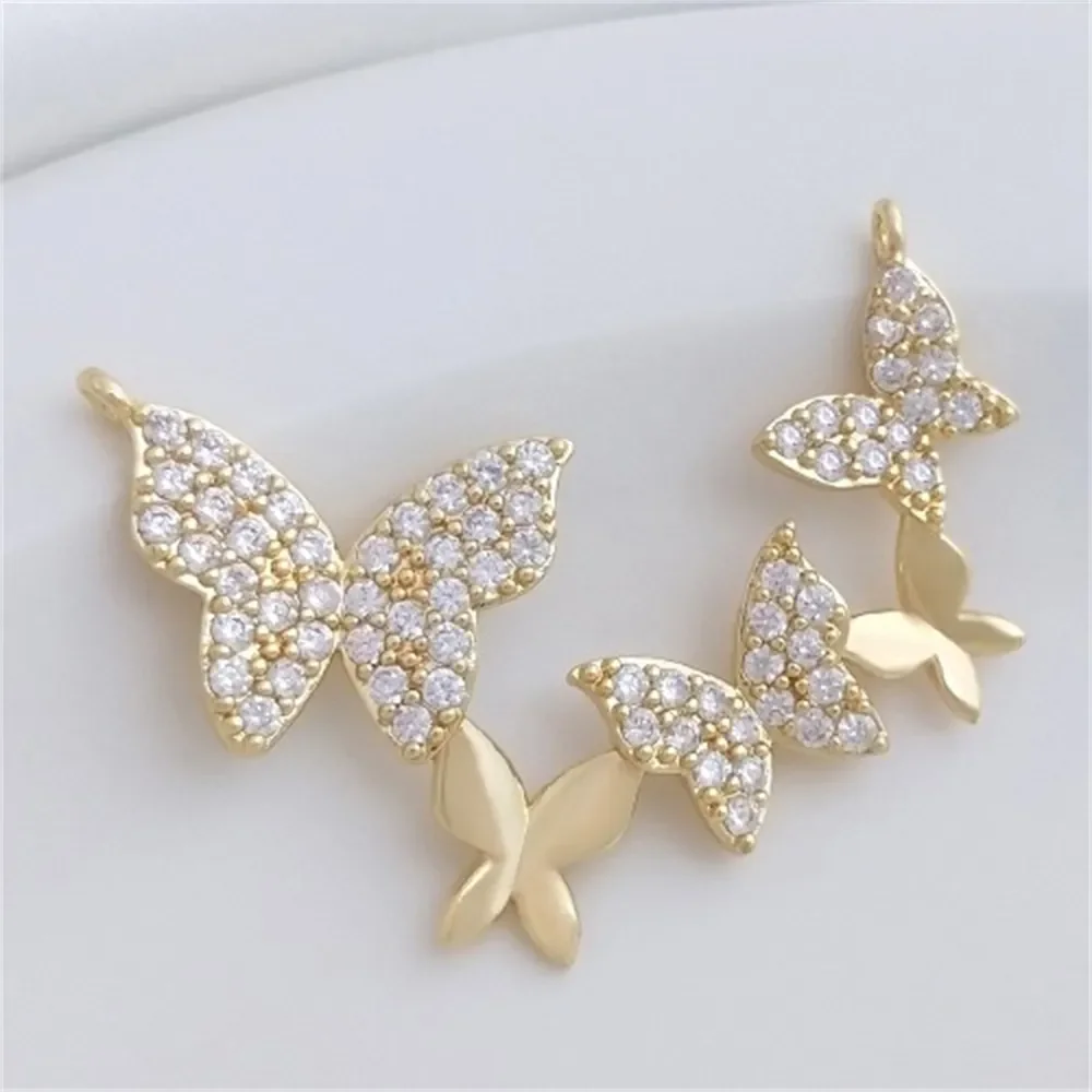 

Микро набор из циркона 14K Золото Заполненные четыре бабочки двойная подвеска DIY Ручная работа Жемчуг Подвески для ожерелья медальон K369