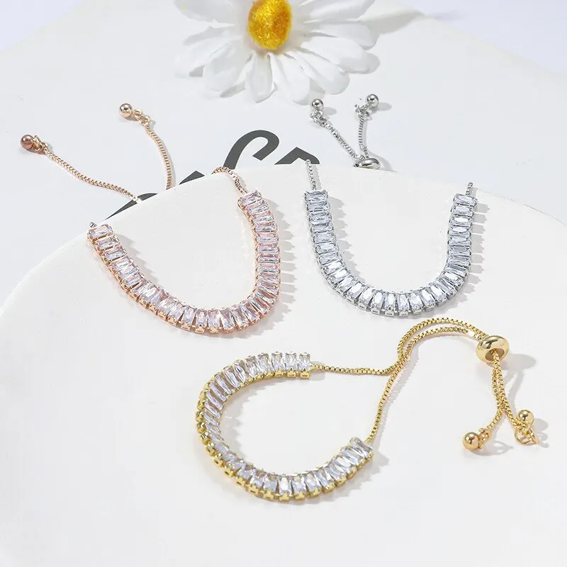 S9368d5c891a94e738f1498ccf860d342X Adjustable Fashion Elegant Rectangle New Crystal Bracelet for Women White Gold Color Bangle Party Jewelry Mallzona