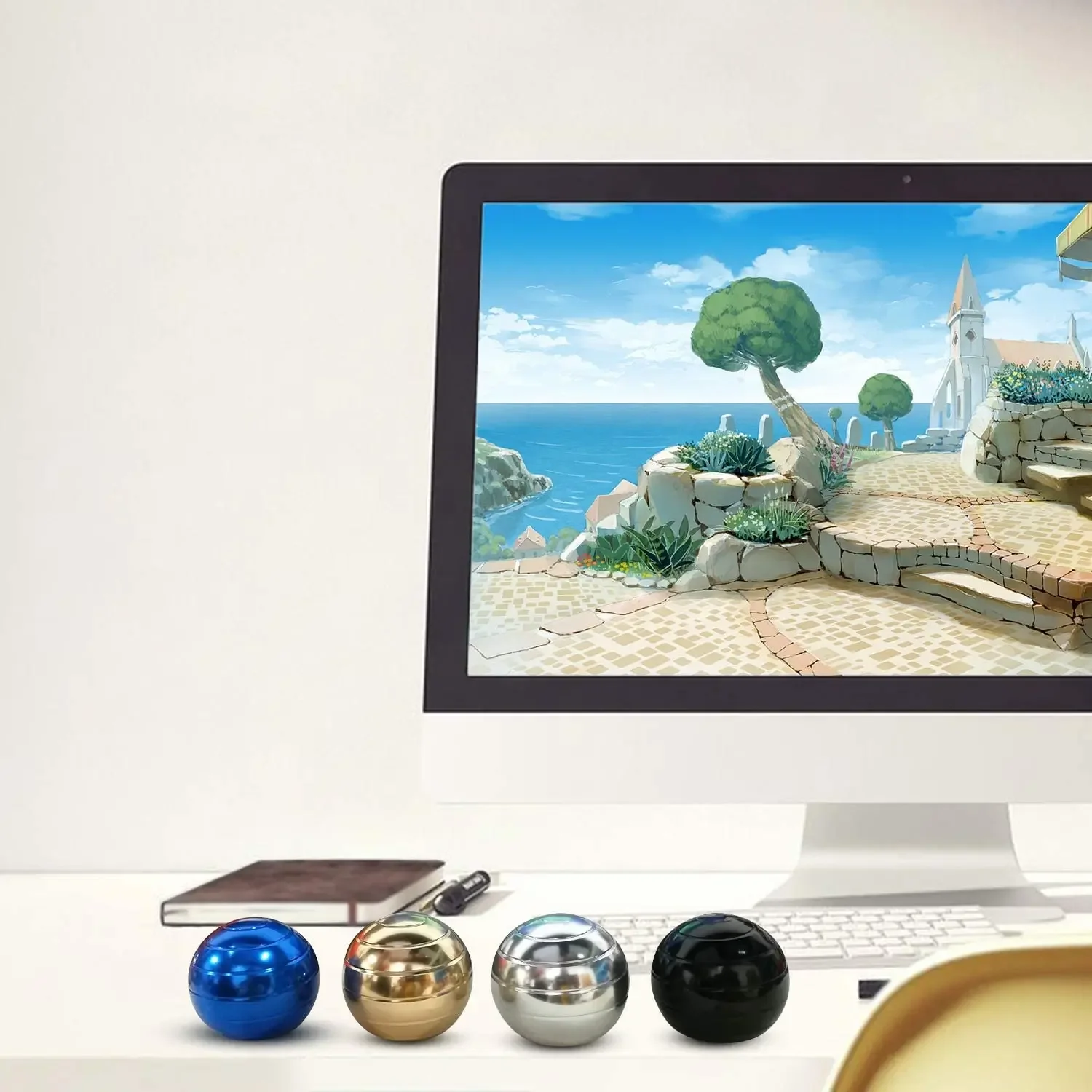 Metal Desktop Decompression Rotating Spherical Gyroscope 38mm Office Desk Stress Relief Toys Optical Illusion Flowing Finger Toy 4