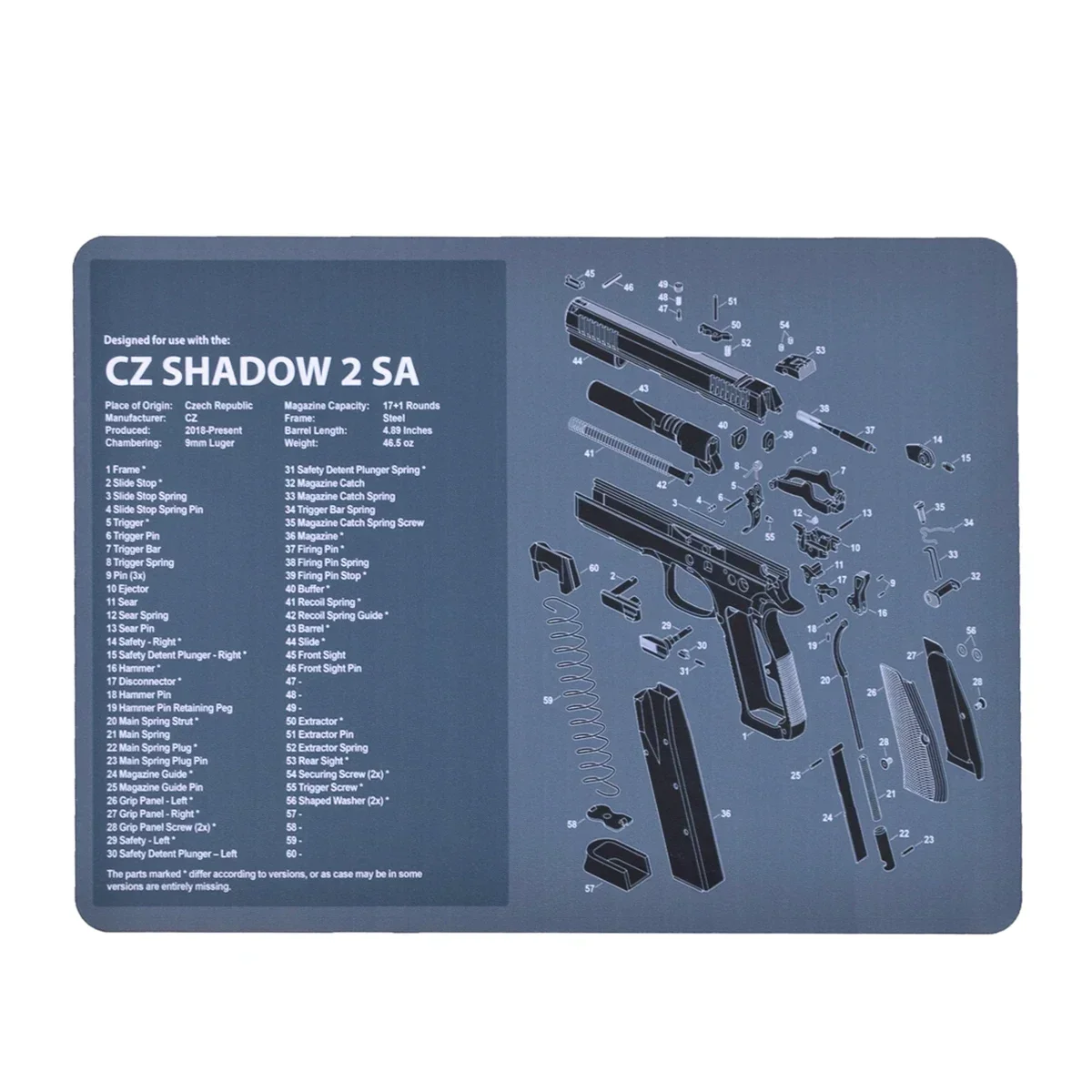 Tactical Gun Cleaning Mat Rubber SIG P250 CZ Shadow 2 SA Glock 17 19 With Parts Diagram Instructions Mouse Pad