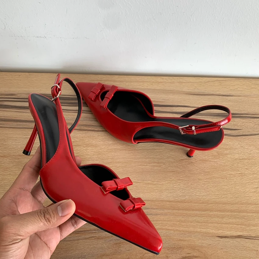 Butterfly-Knot Ladies High Heeled Sandals Elegant Pointed Toe Modern Wedding Slingbacks Footwear Summer Office Shoes for Women