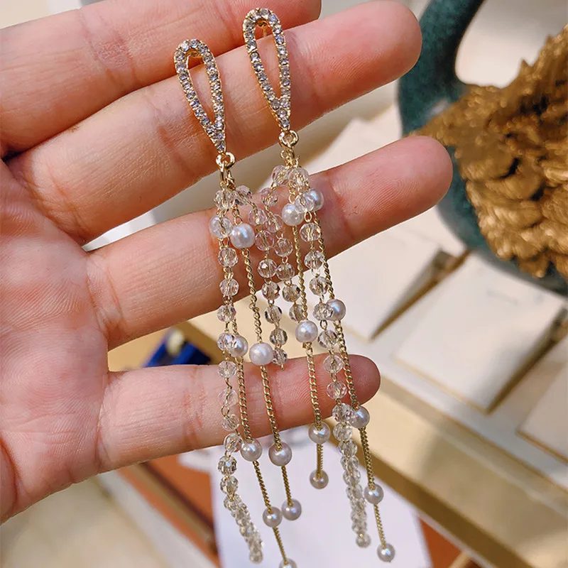 Long Pearl Tassel Earrings Sweet Pendant Earrings for Woman Fashion Jewelry