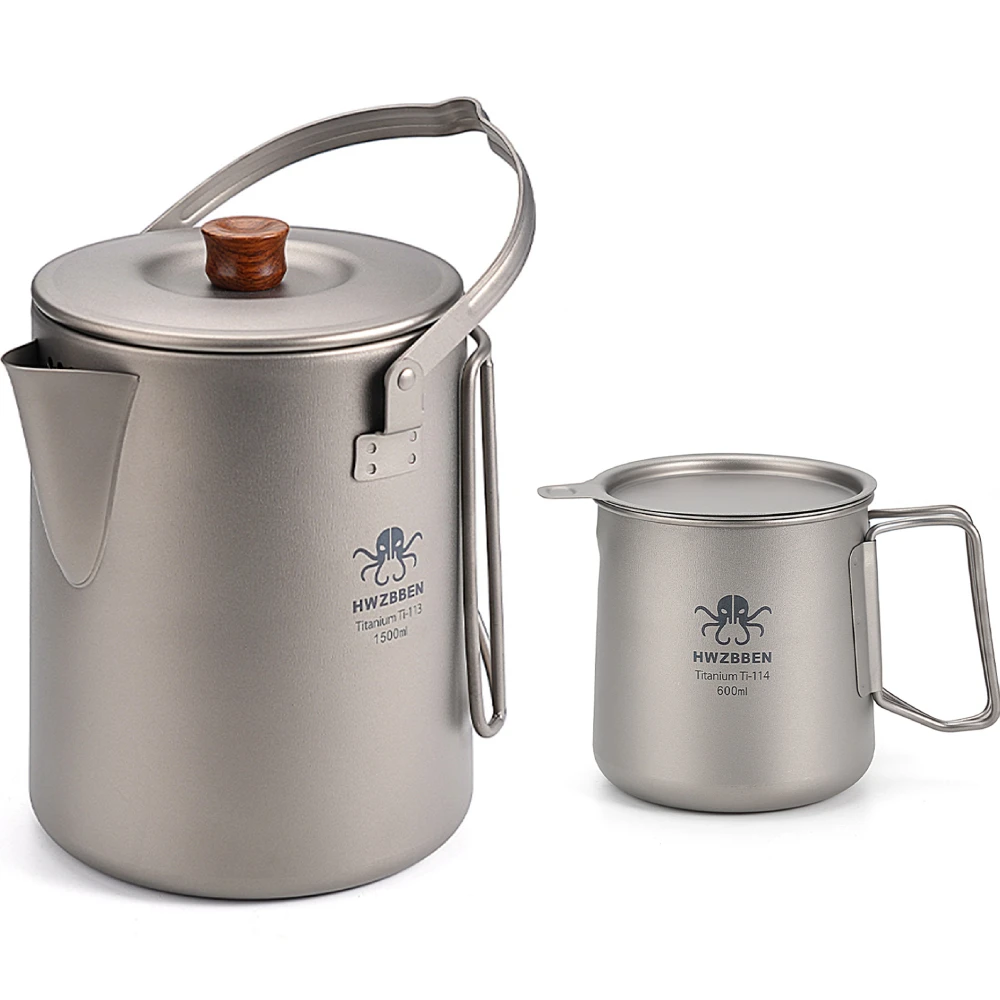 

1.5L Camping Titanium French Press Coffee Pot Outdoor Coffee Maker Camp Cooking Pot Multi-Functional Travel Mate Cookware