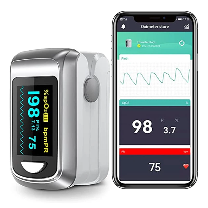 

HealthTree Finger Pulse Oximeter Blood Oxygen Saturation SpO2 PI Oximetro De Dedo Pulsioximetro Oxymeter Bluetooth APP Control