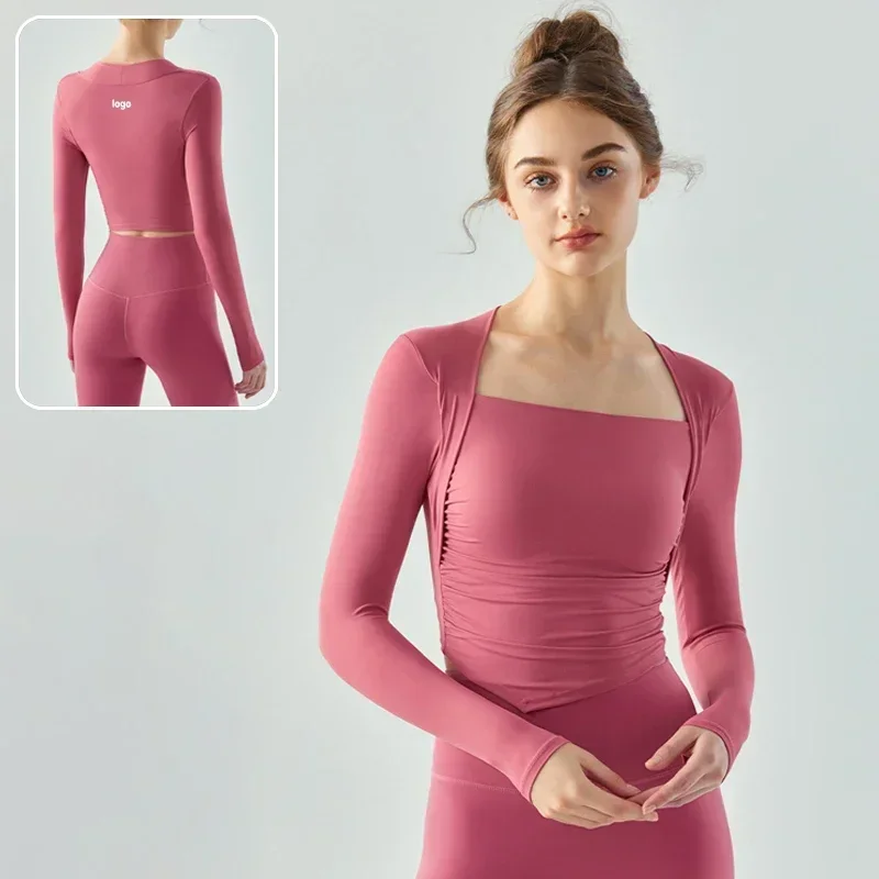 

Alos Yoga With Logo Sports Top Autumn Winter Women Nylon Fake Two-Piece Slim Fitness Suit Stretch Breathable Tight Long Sleeves