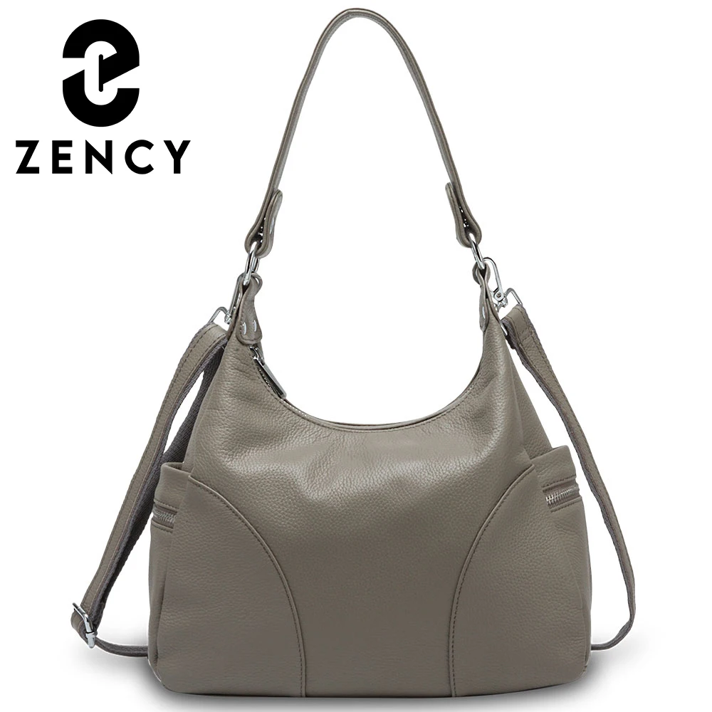 Zency 100% Genuine Leather Fashion Women Shoulder Bags High Quality Hobos Elegant Lady Tote Handbag Black Grey Crossbody Bags 1