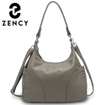 Zency 100% Genuine Leather Fashion Women Shoulder Bags High Quality Hobos Elegant Lady Tote Handbag Black Grey Crossbody Bags 1